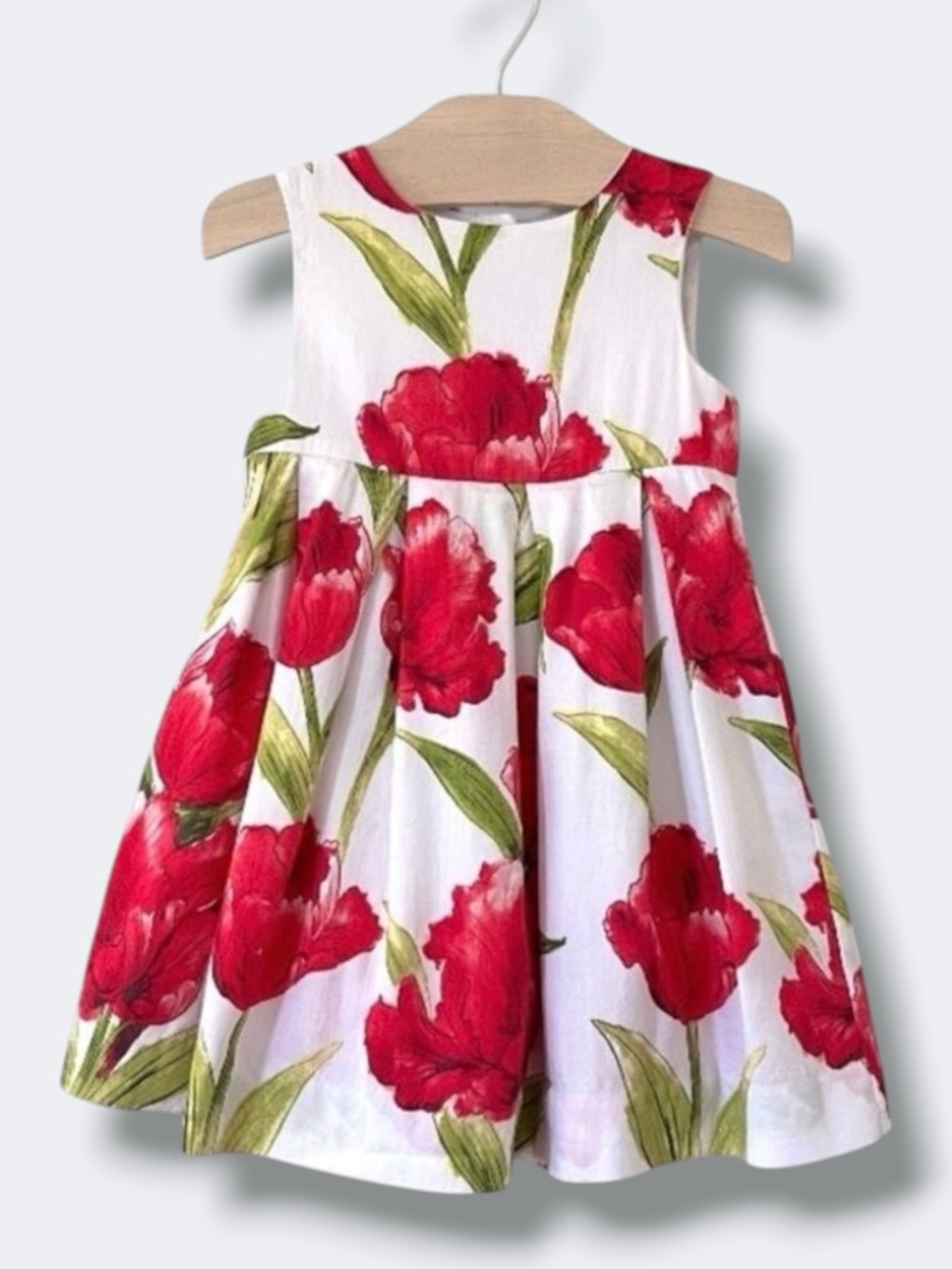 🦋3/$30 Baby Gap Girls Dress 18-24M White Red Tulip Floral FitFlare Spring Party
